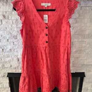 LOFT Bright Coral Eyelet Dress